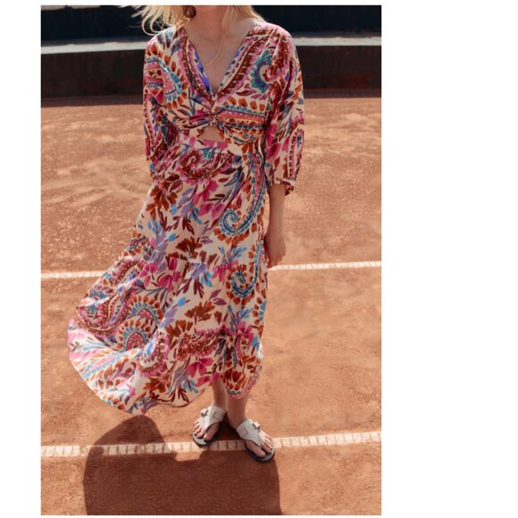 ZARA PRINTED DRESS WITH KNOT SIZE XS NWT - Picture 12 of 12